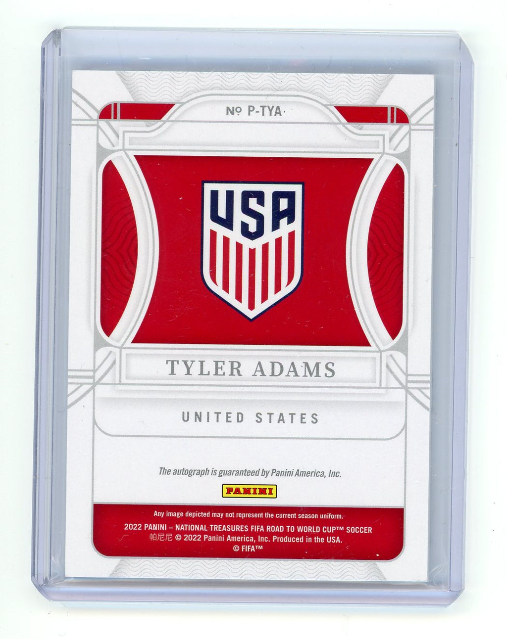 Tyler Adams 2022 Panini National Treasures FIFA Road to World Cup Penmanship Sapphire #'d 49/49