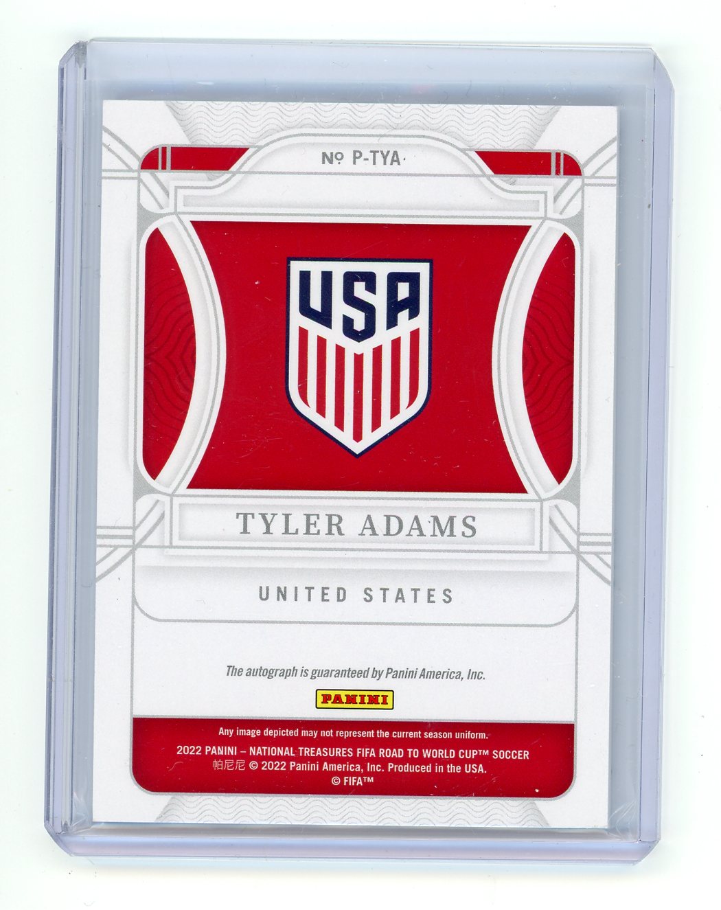 Tyler Adams 2022 Panini National Treasures FIFA Road to World Cup Penmanship Sapphire #'d 49/49